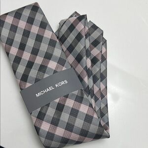 Michael Kors Pink & Gray Checked Silk Tie
